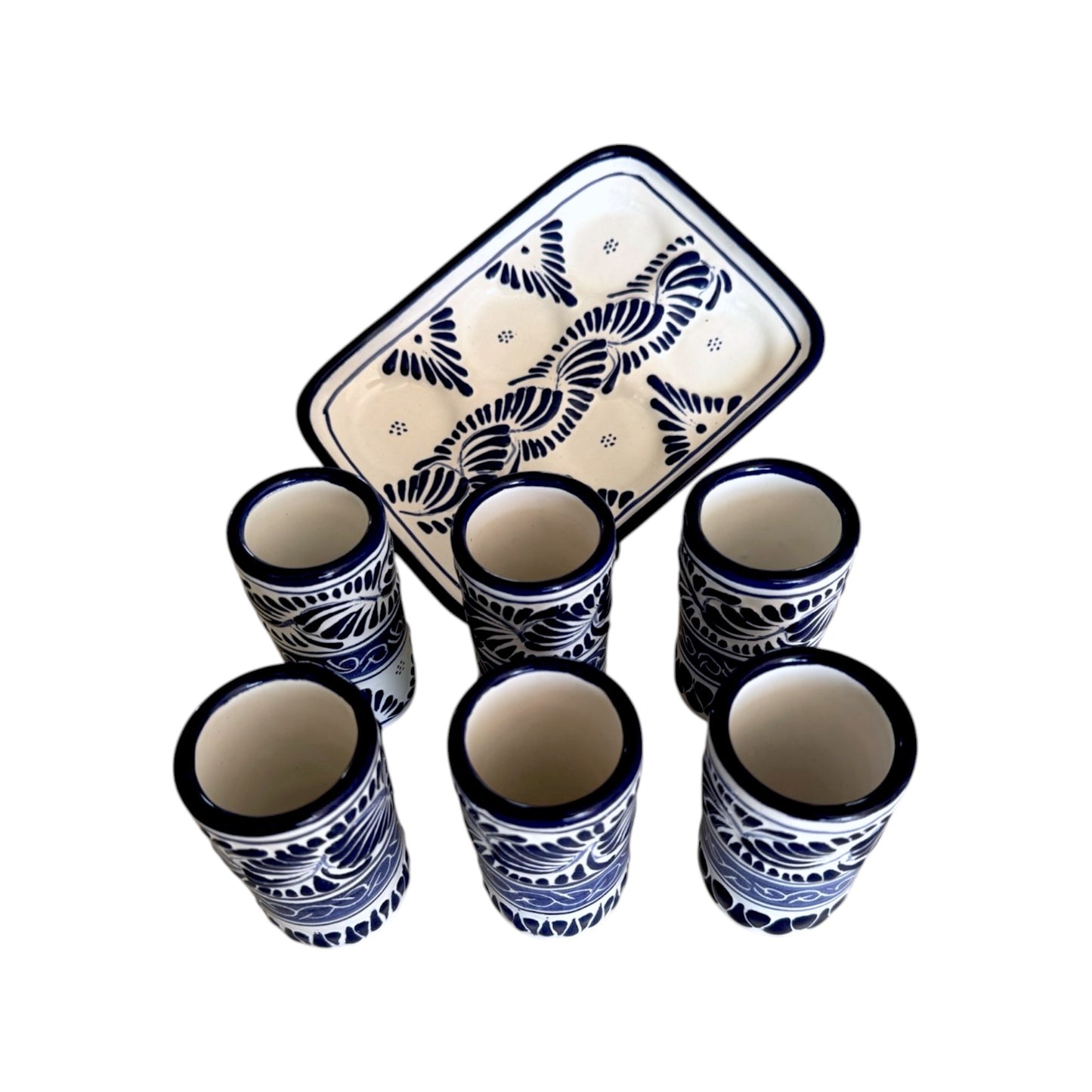 Set de 6 tequileros y charola rectangular