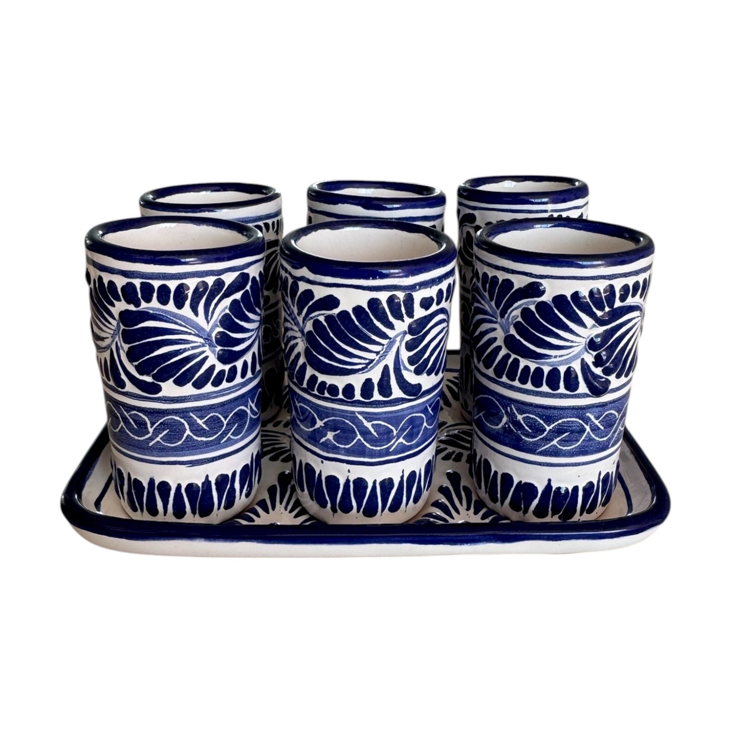 Set de 6 tequileros y charola rectangular