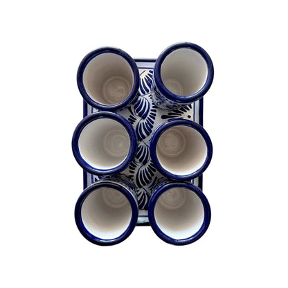 Set de 6 tequileros y charola rectangular