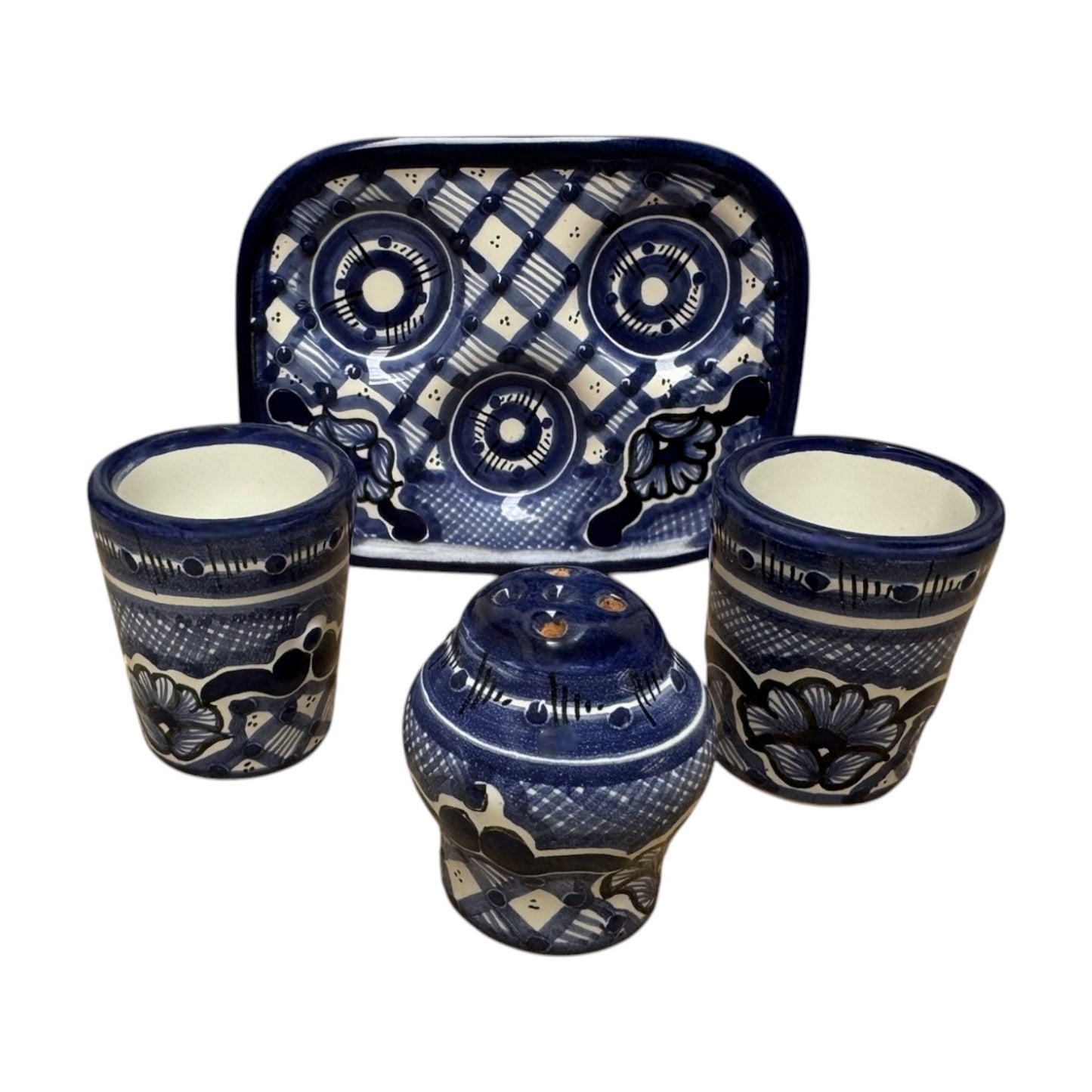 Set de charola rectangular con dos mezcaleros y salero