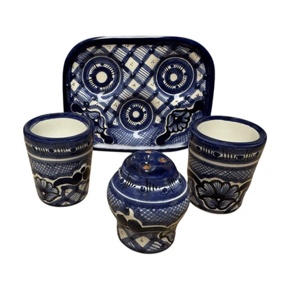 Set de charola rectangular con dos mezcaleros y salero