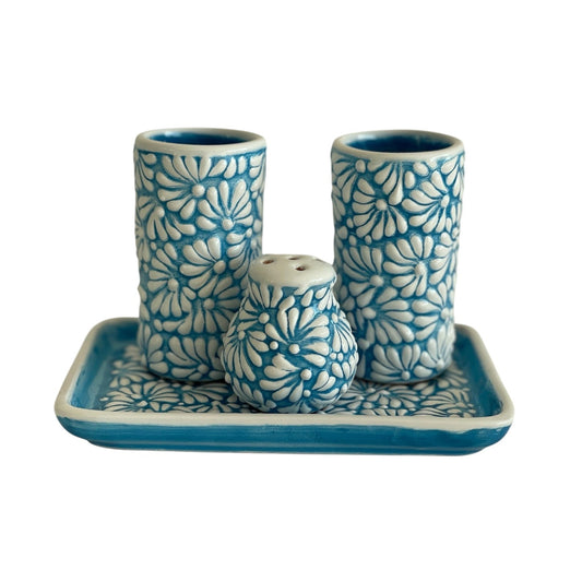 Set de charola rectangular con dos tequileros y salero