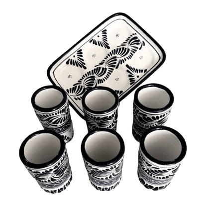 Set de 6 tequileros y charola rectangular