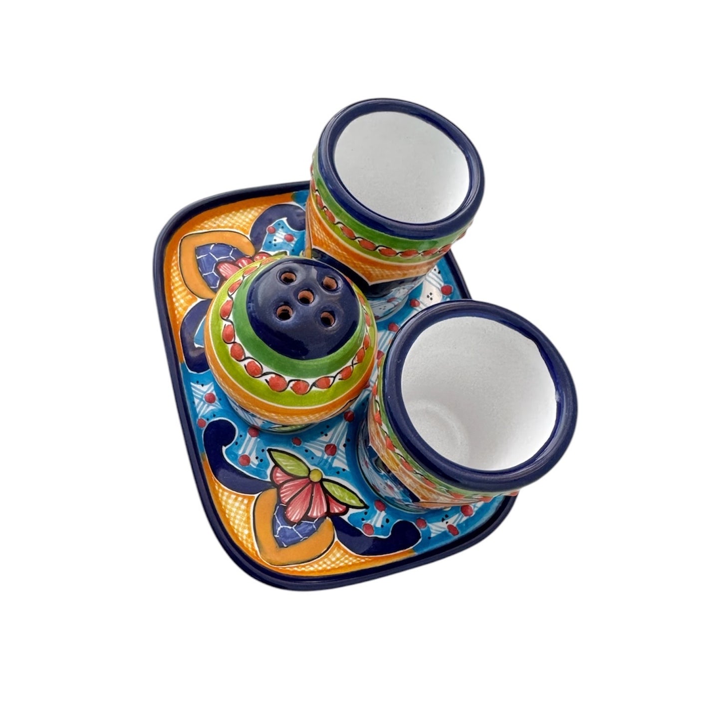 Set de charola rectangular con dos mezcaleros y salero