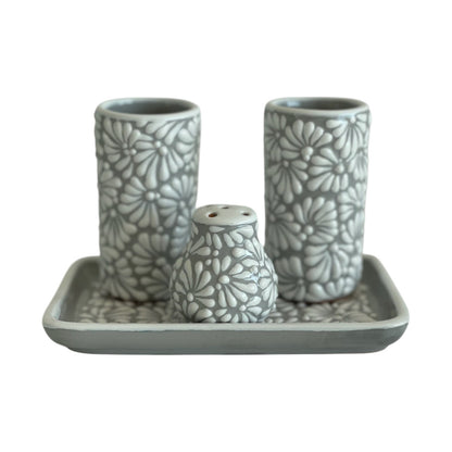 Set de charola rectangular con dos tequileros y salero