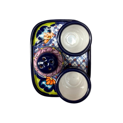Set de charola rectangular con dos mezcaleros y salero