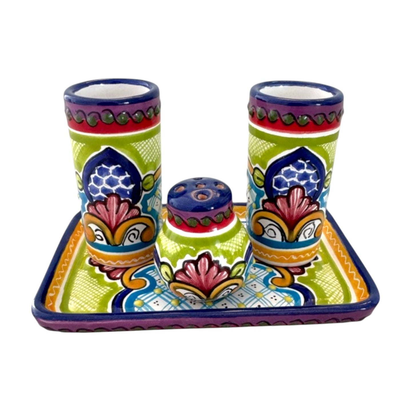 Set de charola rectangular con dos tequileros y salero