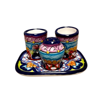Set de charola rectangular con dos mezcaleros y salero
