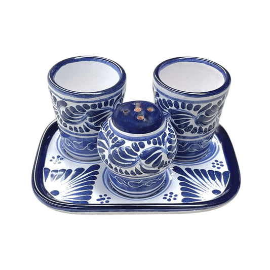 Set de charola rectangular con dos mezcaleros y salero