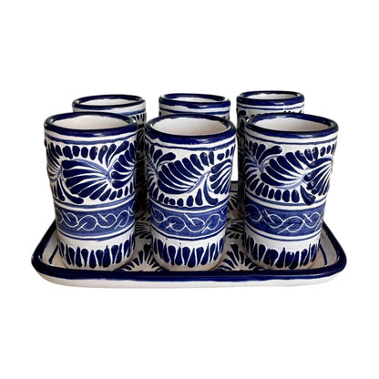 Set de 6 tequileros y charola rectangular
