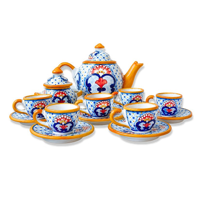 Juego de té amarillo y azul tradicional