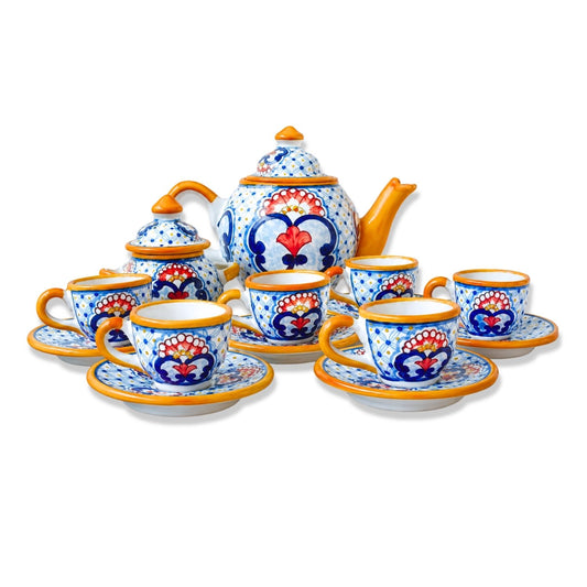 Juego de té amarillo y azul tradicional
