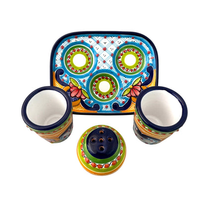 Set de charola rectangular con dos mezcaleros y salero
