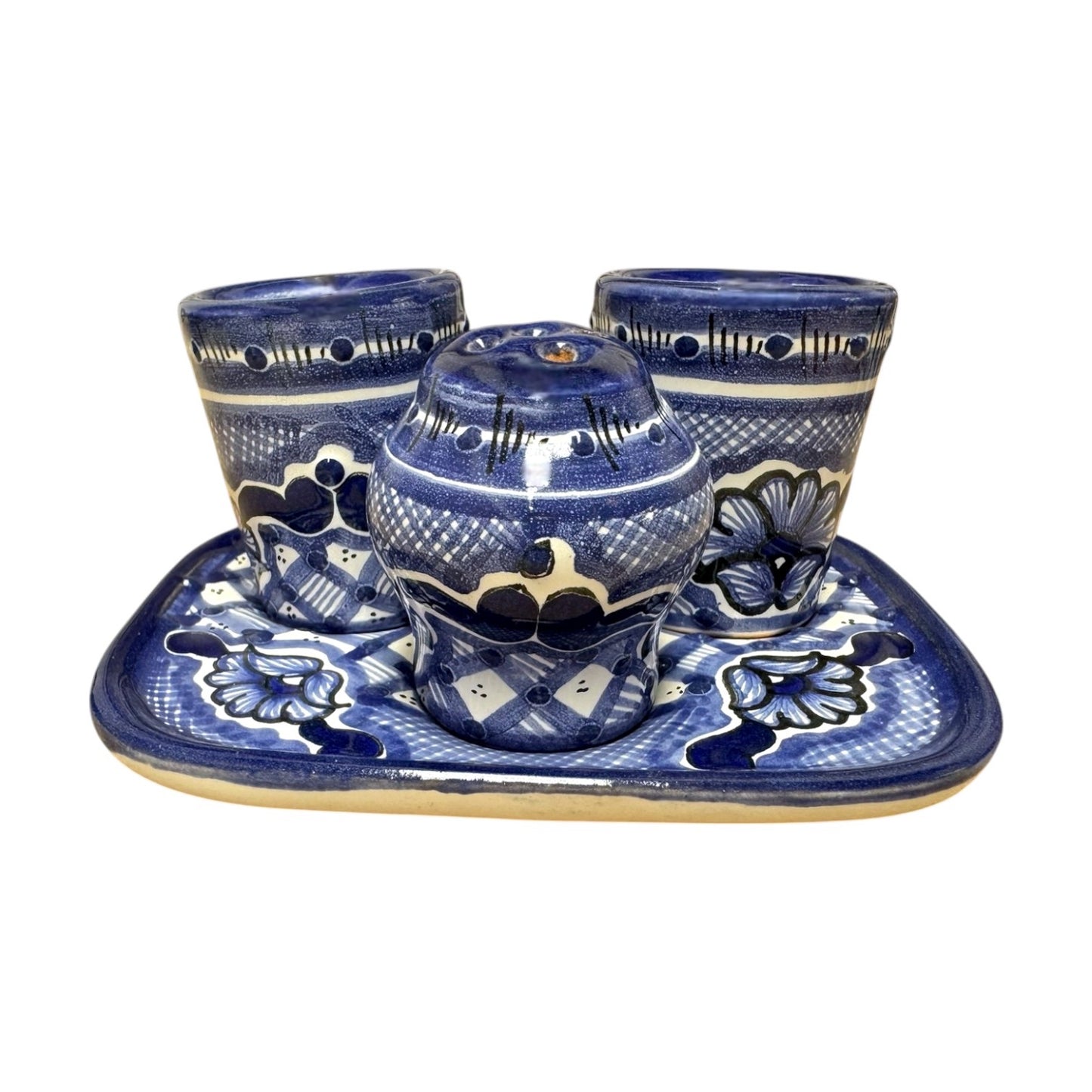 Set de charola rectangular con dos mezcaleros y salero