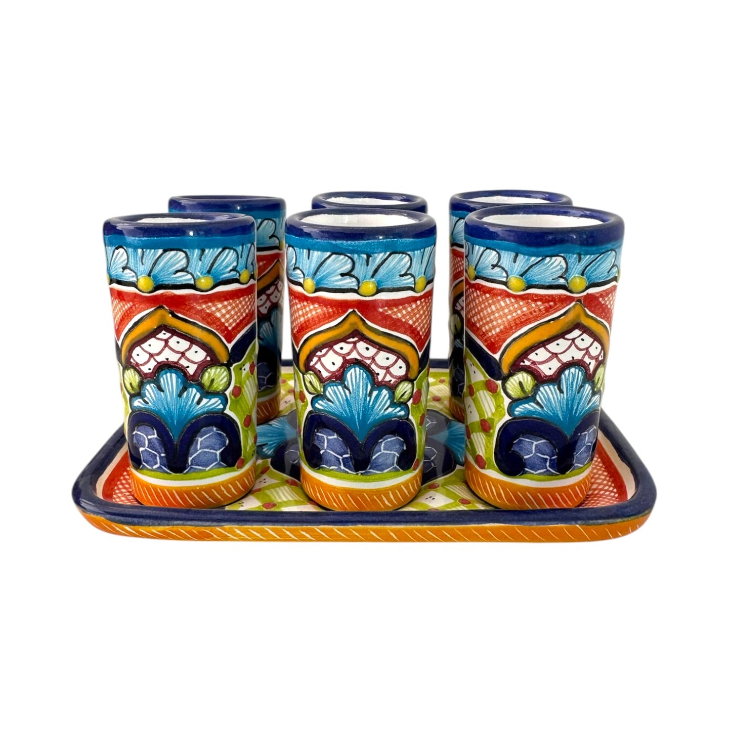 Set de 6 tequileros y charola rectangular