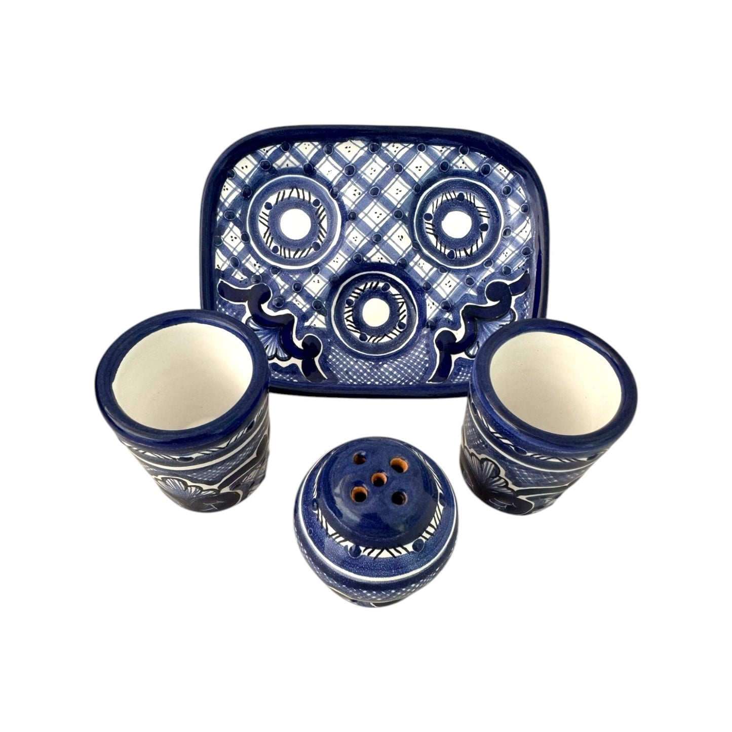 Set de charola rectangular con dos mezcaleros y salero