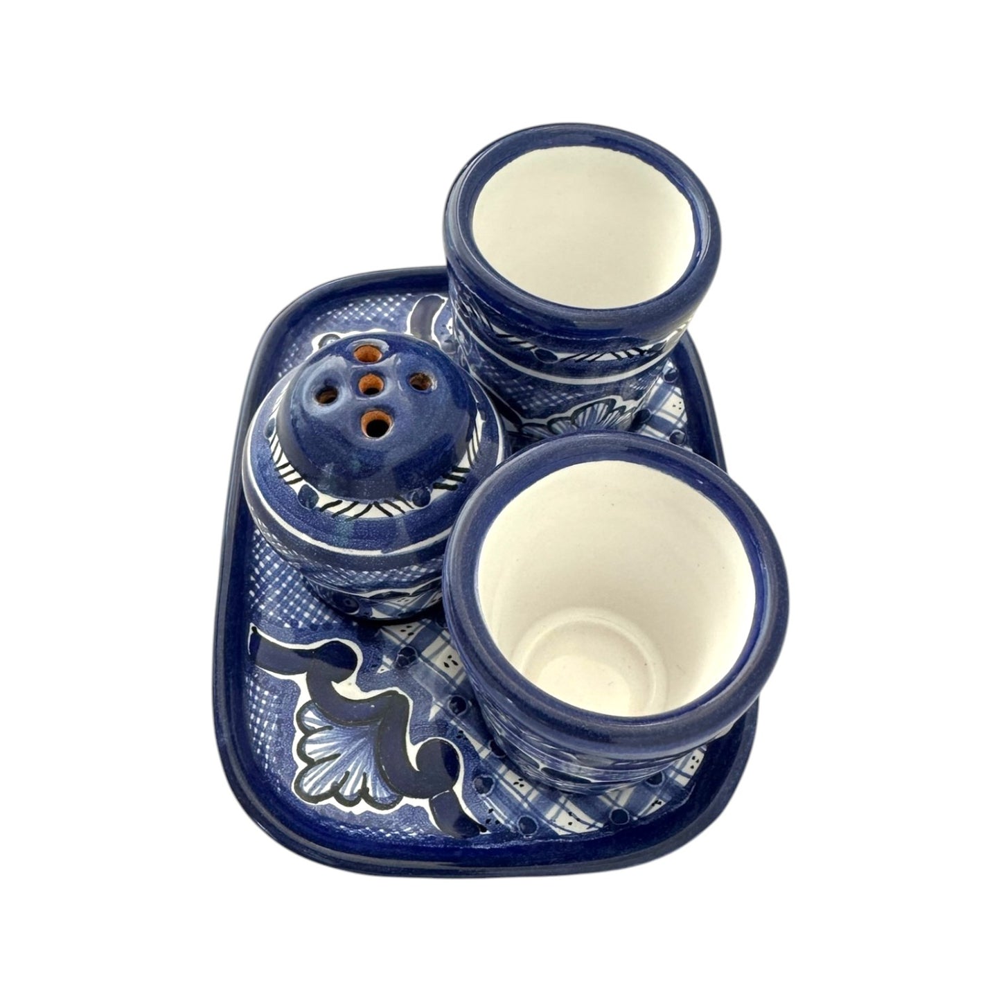 Set de charola rectangular con dos mezcaleros y salero